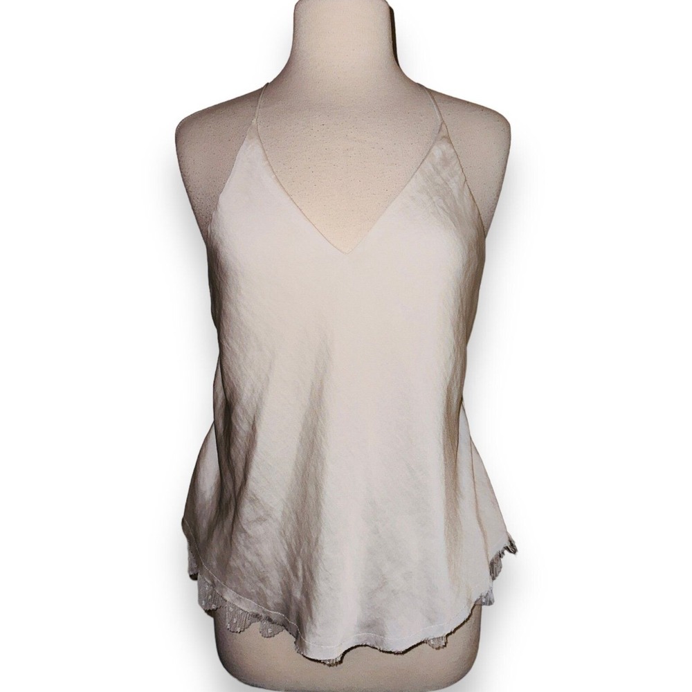 FP3 Free People Tank Top Blouse Small Flowy White Lace STRAPPY